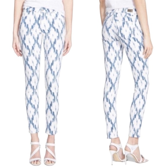 PAIGE Verdugo Ikat Cotton Tribal Print Pants in Blue / White Size 26 - Picture 7 of 7